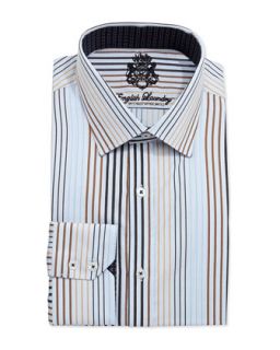 Long Sleeve Striped Dress Shirt, Navy