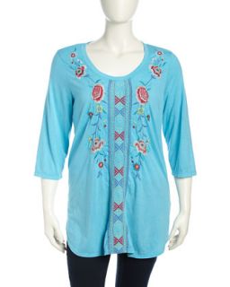 Lorena Embroidered Tunic, Turquoise, Womens