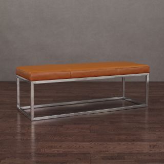 Manhattan Tan And Stainless Steel Leather Bench (Polyurethane coated cow leatherFinish Stainless steel Upholstery color TanUpholstery fill Polyurethane/ CA fire retardantSeat dimensions 17 inches high x 19 inches wide x 50 inches longDimensions 17 in