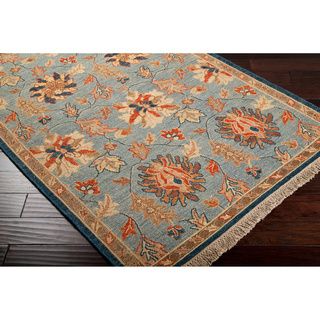 Hand knotted Vernon Blue/orange Transitional Floral New Zealand Wool Rug (8 X 10)