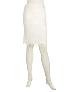 Lace Front Ponte Pencil Skirt, Ivory
