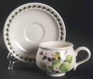 Portmeirion Pomona Romantic Footed Cup & Saucer Set w/Laurel, Fine China Dinnerw