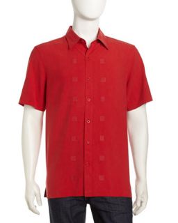 Houston Square Embroidered Sport Shirt, Red