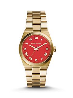 Michael Kors Channing Goldtone Stainless Steel & Coral Bracelet Watch   Gold Red