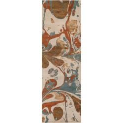 Hand tufted Contemporary Multi Colored Branded New Zealand Wool Abstract Rug (26 X 8)