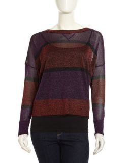 Striped Twinkle Knit Sweater, Purple/Dark Pink/Black