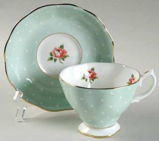 Royal Albert Polka Rose Footed Cup & Saucer Set, Fine China Dinnerware   White D