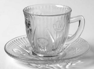 Jeannette Iris Clear Demitasse Cup and Saucer Set   Clear,Depression Glass