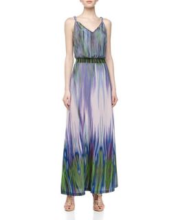 Bead Trimmed Reflection Print Maxi Dress, Purple