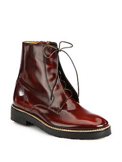 Maison Martin Margiela Patent Leather Lace Up Military Boots   Cherry