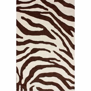 Nuloom Handmade Modern Zebra Brown/ Ivory Wool Rug (6 X 9)