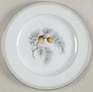 Kent (Japan) Silver Pine Dinner Plate, Fine China Dinnerware   Brown Pinecone,Gr