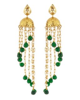 Pearly Swirl Tassel Earrings, Green