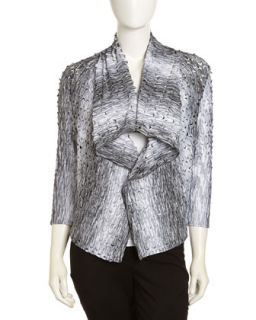 Drape Front Perforated Cardigan, Gray