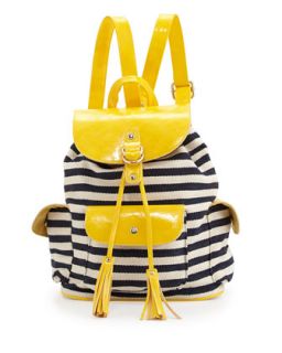 Striped Canvas Combo Drawstring Backpack, Navy/Yellow