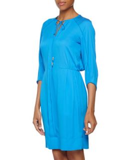 Three Quarter Caftan Silk Dress, Electric Blue
