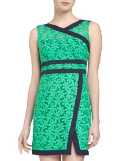 Floral Embroidered Wrap Sleeveless Dress, Green