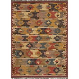 Transitional Handmade Flat Weave Tribal Multicolor Jute Rug (2 X 3)