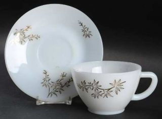 Federal Glass  Golden Glory Cup and Saucer Set   White,Decorartion 100, Gold Bra