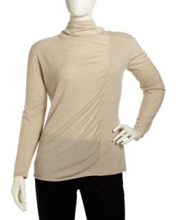Ruched Front Sweater, Oatmeal Melange, Womens