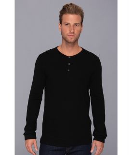 John Varvatos Luxe L/S Rib Henley Mens Long Sleeve Pullover (Black)