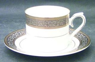Muirfield Victorian Lace Flat Cup & Saucer Set, Fine China Dinnerware   Gold & P