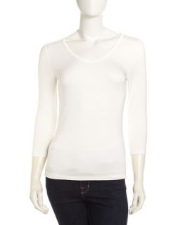 3/4 Sleeve V Neck Tee, Ivory