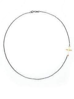 Mizuki 14K Yellow Gold and Sterling Silver Side Cross Necklace   Silver Gold