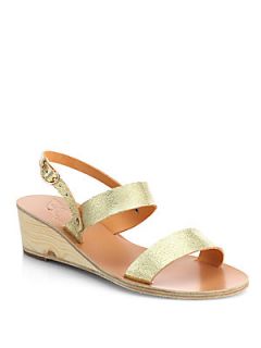 Ancient Greek Sandals Clio Metallic Leather Wedge Sandals   Cracked Gold