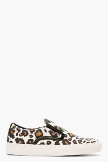 Mother Of Pearl Brown And Ivory Leopard Leather Trim Slip_on Sneakers