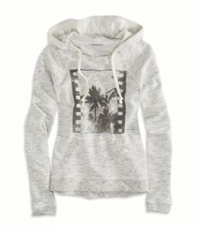 Light Heather Grey AE Graphic Hooded Popover, Womens XS
