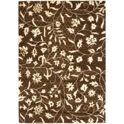 Handmade Soho Brown/ Ivory Floral vine print New Zealand Wool Rug (36 X 56)