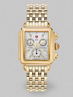 Michele Watches Deco Day Diamond Chronograph Bracelet Watch   Gold