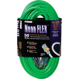 Prime Wire & Cable 12/3 Neon Power Cord   50Ft.L, Green, Model NS512830