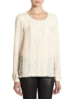 Long Sleeve Silk Lace Blouse   Antique Ivory
