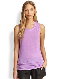 Monrow Distressed Linen Tank   Orchid