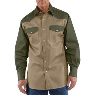 Carhartt Ironwood Snap Front Twill Work Shirt   Khaki/Moss, 3XL, Model# S209