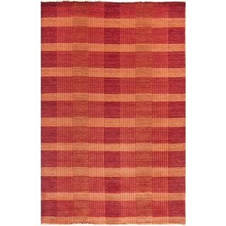 Hand knotted Tibetan Squares Red Wool Rug (8 X 10)