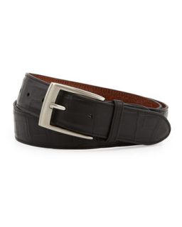 Faux Croc Leather Belt, Black