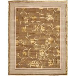 Handmade Fall Bouquet Brown Wool And Silk Rug (76 X 96)