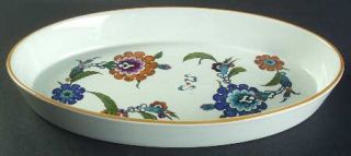 Royal Worcester Palmyra Oval Baker, Fine China Dinnerware   Blue/Teal/Red Floral