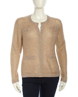 Sequined Chain Knit Cardigan, Gold/Pink, Womens