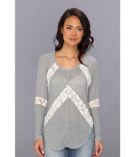 Free People Flying V Hacci Top Womens Long Sleeve Pullover (Blue)