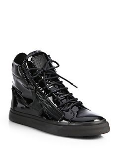 Giuseppe Zanotti Patent Double Zip High Top Sneakers   Black