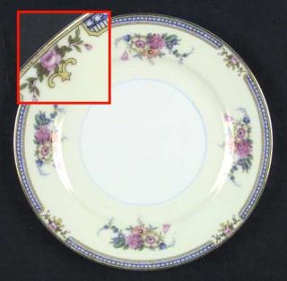 Noritake N418 Salad Plate, Fine China Dinnerware   Blue & Yellow Edge,Floral Spr