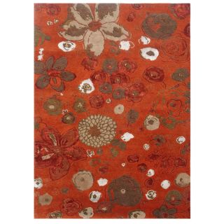 Hand knotted Floral Red Orange Wool/ Art silk Rug (36 X 56)