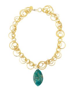 Gold Layered Circles & Chrysocolla Pendant Necklace