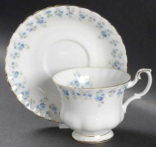 Royal Albert Memory Lane Footed Cup & Saucer Set, Fine China Dinnerware   Blue F