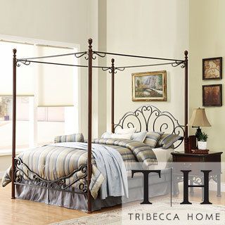Tribecca Home Leann Gracefull Scrool Iron Metal King size Canopy Bed