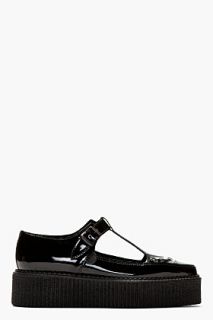 Underground Black Patent Leather T_strap Creepers